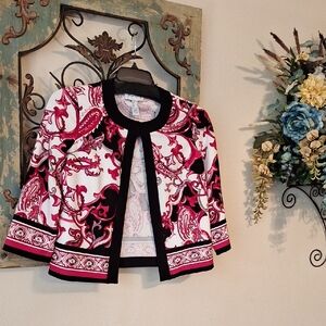Joseph Ribkoff Black and Pink Patterned Blazer. NWOT Size 2